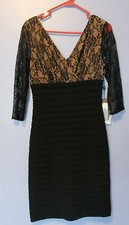 Adrianna Papell Dress NWT Black Size 4 Long SLV Lace Band Dress