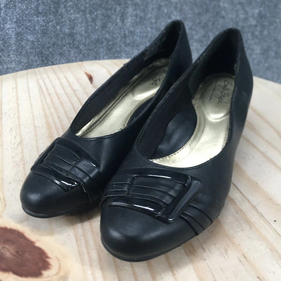 Zapatos de salón estilo suave Hush Puppies para mujer 7M plisados Be With You de cuero negro Foto 4 de 4