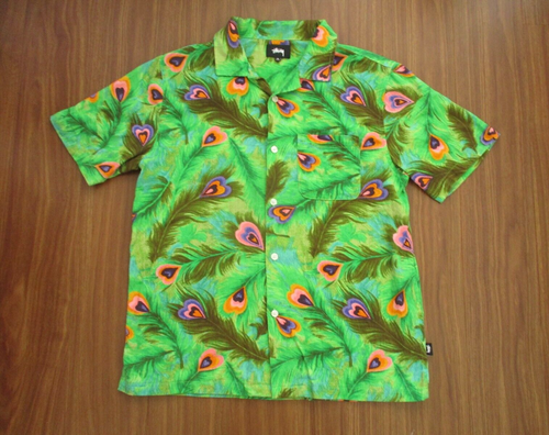 Stussy Shirt Mens Size Medium Green Button Up Short Sleeve Hawaiian Floral Skate