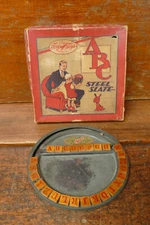 VINTAGE 1917 Foxy Toys Steel Slate Spelling Chalk Board Toy w/ Original Box