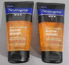 Lot of 2 ~ Neutrogena Men Skin Clearing Acne Wash ~ 5.1 fl oz ~ Salicylic Acid