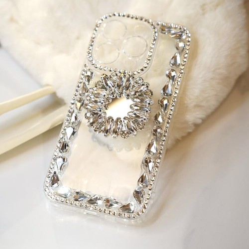 For iPhone 13 14 15 Pro Max Bling Glitter Flower Diamond Phone Case Cover - Picture 2 of 6