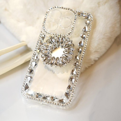 Crystal Clear Rhinestone Handmade Phone Case with Foldable Phone Stand, Bling Sp - Afbeelding 1 van 6