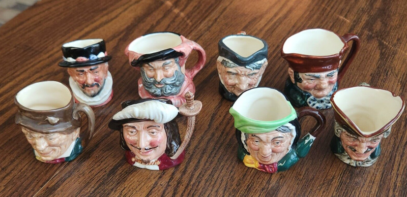 Vintage Set of 8 Royal Doulton Toby Mugs 2 1/4in