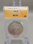 1881 Morgan Silver Dollar $1 - ANACS MS62