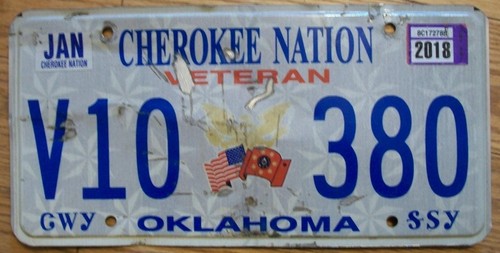CHEROKEE NATION of OKLAHOMA INDIAN TRIBAL LICENSE PLATE -2018- 465 6C1 - VETERAN