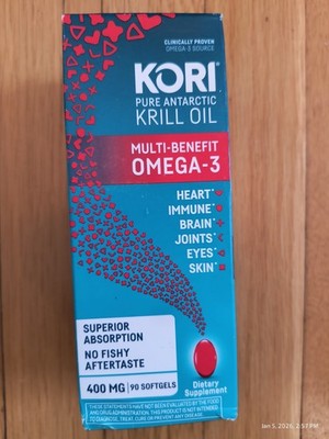 Kori Pure Antarctic Krill Oil Omega-3 400MG 90 Softgels Exp 10/26 Immune Brain 