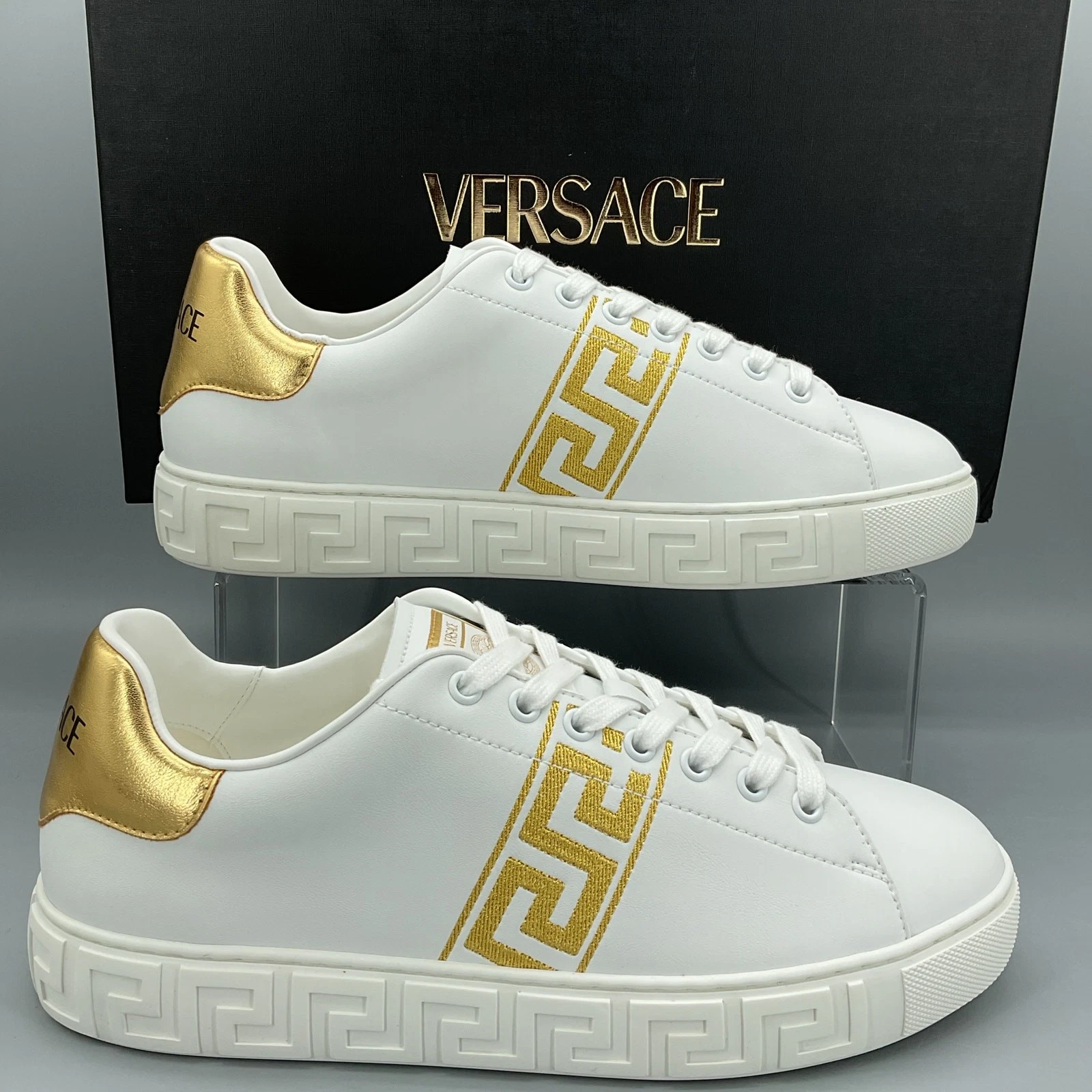 Versace — NEW Versace Women’s Greca Embroidered Nylon Sneakers White/Gold US 10/EU 40