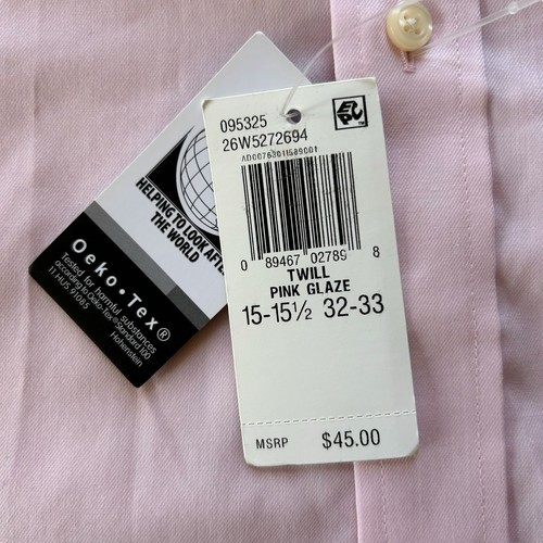 Arrow Dress Shirt Mens Size 15-15.5 Long Sleeve 32/33 Wrinkle Free No Iron Pink - Picture 4 of 11