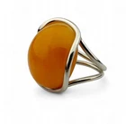 Adjustable Sterling Silver Ring with Egg Yolk Baltic Amber