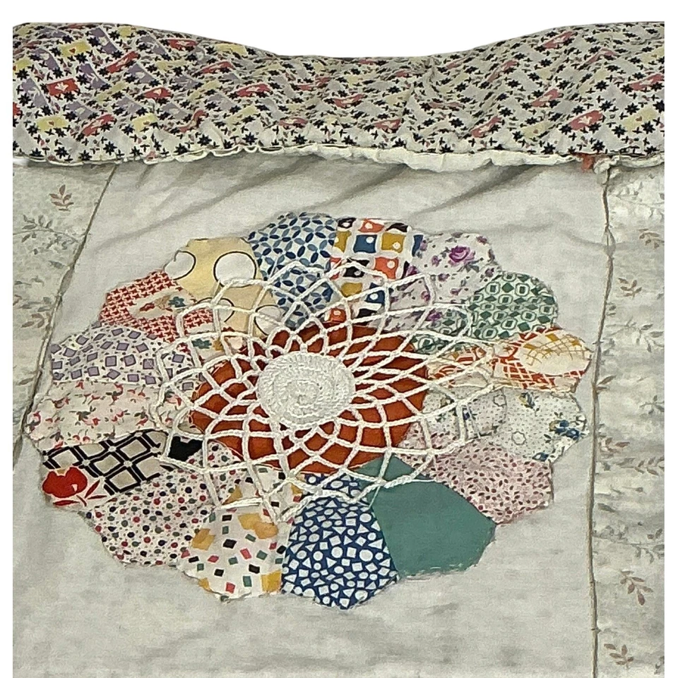 Saco de alimentación vintage Cottagecore panel de edredón floral 34x31 retazos bordado Foto 4 de 4