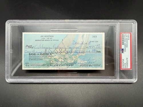 Joe Montana Autographed Personal Check Rookie Year 1979 PSA/DNA Signed Rare!