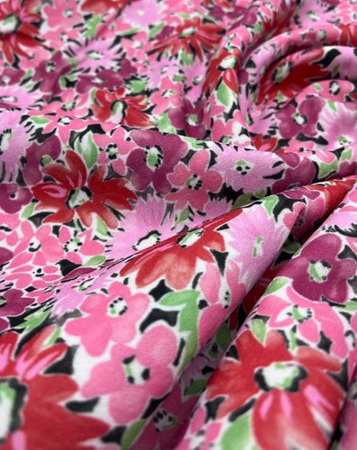 2 Metres Pink & Purple Mix Floral Printed Scuba Crepe 4 Way Stretch Fabric - Picture 3 of 7