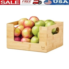 Bamboo Open Front Storage Bins Set of 2 Small Organizing Containers Home Office