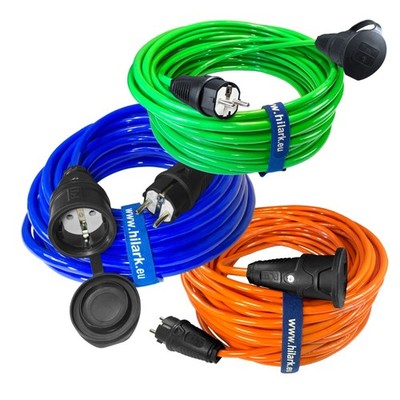 Verlängerungskabel  PUR H07BQ-F 3x2 SCHUKO Stecker und Buchse orange/grün/ blau