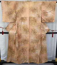 Japanese Vintage Kimono Silk Beige Komon Traditional Authentic Length 60 in