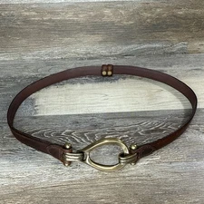 20160 Brown Genuine Leather Belt Brass Buckle Hook Loop Women's SM Adjustable
