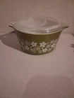 Vintage Pyrex Spring Blossom Green 473-B 1 Qt Covered Casserole Dish w Lid