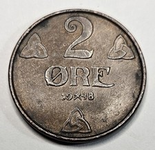 1948 Norway 2 Two Ore - Bronze Coin - Norwegian - World Coin - 1,002,999 Mintage