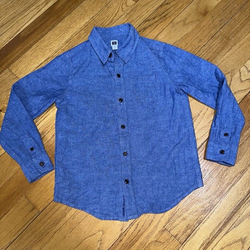 Janie and Jack Linen Cotton Button Up Shirt Chambray Blue Prep Nautical Coastal