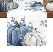 Fall Table Runner Blue Pumpkin Table Runners for Dining Room White Pumpkins G...