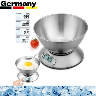 Küchenwaage mit Schüssel Digitalwaage Feinwaage Edelstahl Küchen Waage 5KG/1g
