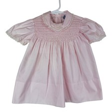 Vintage 90  s Smocked Lace Trim Girls Pink Dress - 18-24 24 mos