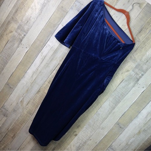 Abito Subiki grande blu velluto una manica corta tulipano con chiusura zip laterale - Foto 2 di 9