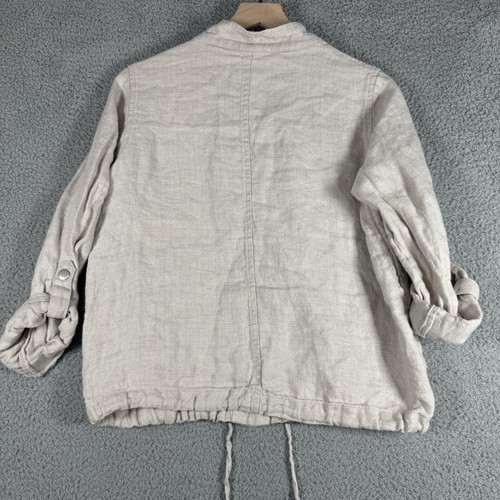 C & C California 100% Linen Jacket Women’s Small Beige Snaps Roll Tank Sleeve - Bild 2 von 6