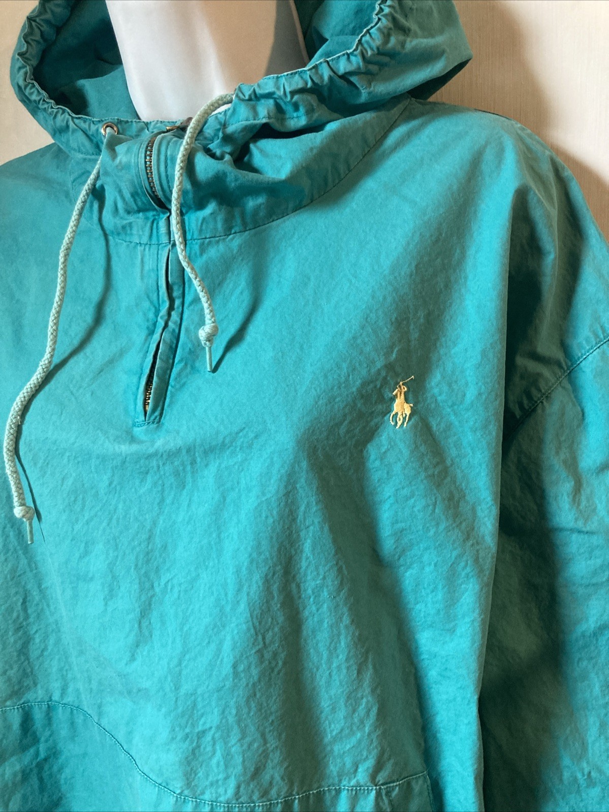 Polo Ralph Lauren vintage turchese cotone pullover giacca a vento con cappuccio piccolo pony