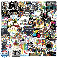 50Pcs Autism Awareness Stickers Pack, Aesthetic Vinyl Waterproof Stickers for
