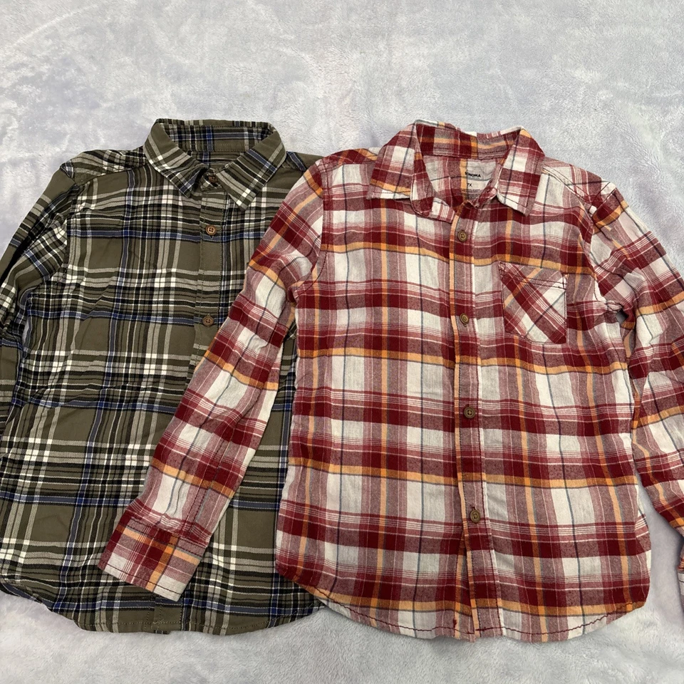 Lot Of 2 Sonoma Long Sleeve Plaid Button Up Shirts Boys Size 7 - Image 2 of 4