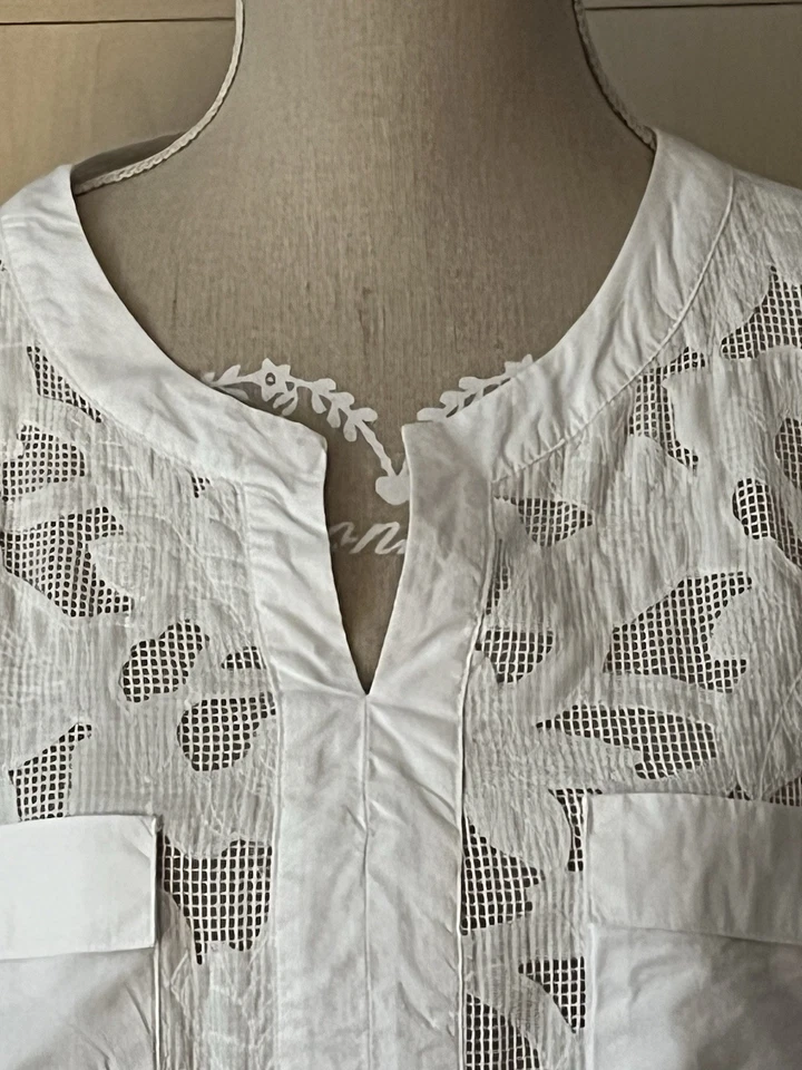 MAGNIFIQUE TOP BLOUSE GERARD DAREL T42 BLANC BELLE DENTELLE PETIT COL V - Photo 2/4