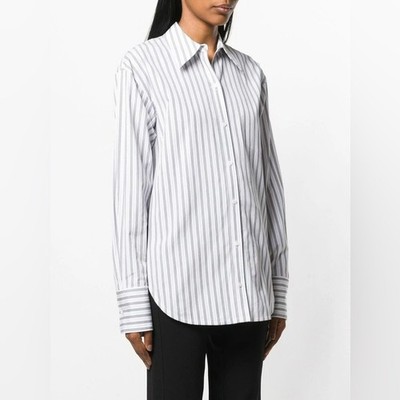 A.L.C. Women s Wharton Striped Poplin Button Down Shirt White/Graphite Size 8