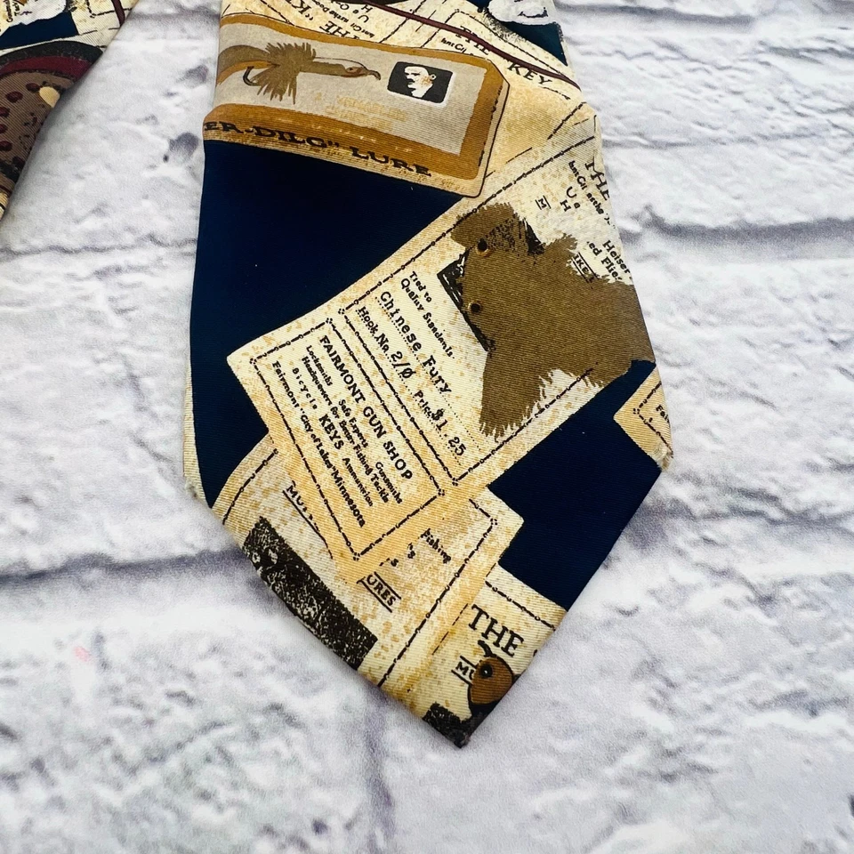 Мужская рыболовная приманка EDDIE BAUER темно-синяя бежевая желтовато-коричневая новинка шелковый галстук 4 дюйма x 59 дюймов - Изображение 2 из 4