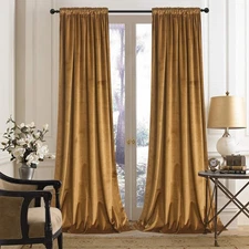 Mustard Velvet Curtains Room Darkening for Living Room -Light Blocking Velvet...