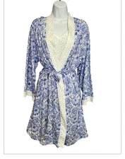 Carole Hochman 2 piece Robe & Gown Set Sz XL Floral Polka Dot Cottage Core New