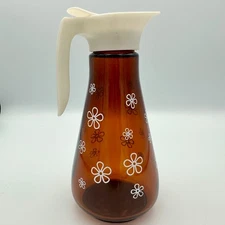 Vintage Amber Glass Sype Dispenser White Flower Power Retro