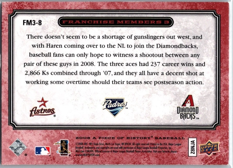 Roy Oswalt 2008 miembros de la franquicia A Piece of History + Peavy + Haren Red/99 Foto 2 de 2