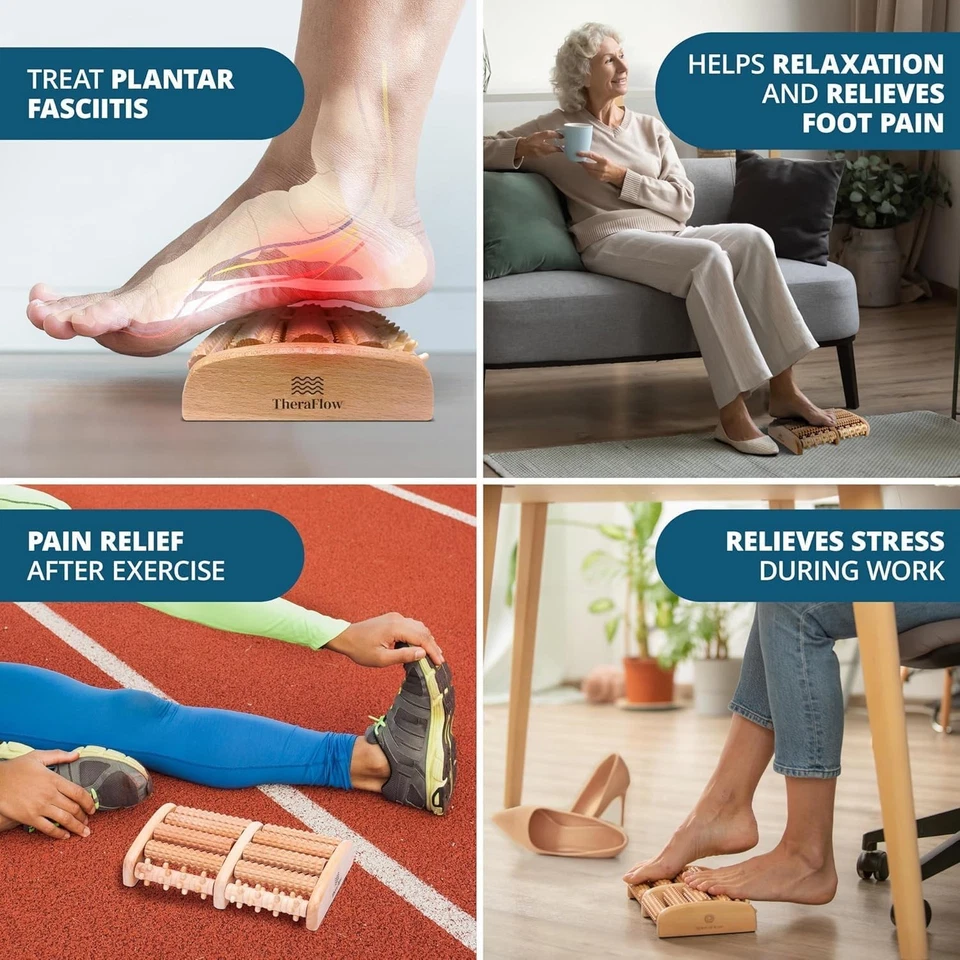 TheraFlow Wooden Foot Massager Roller Neuropathy & Plantar Fasciitis Relief w - Image 3 of 4