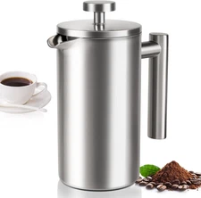 12 OZ French Press Coffee Maker, Sturdy Insulated Full Stainless Steel Silver