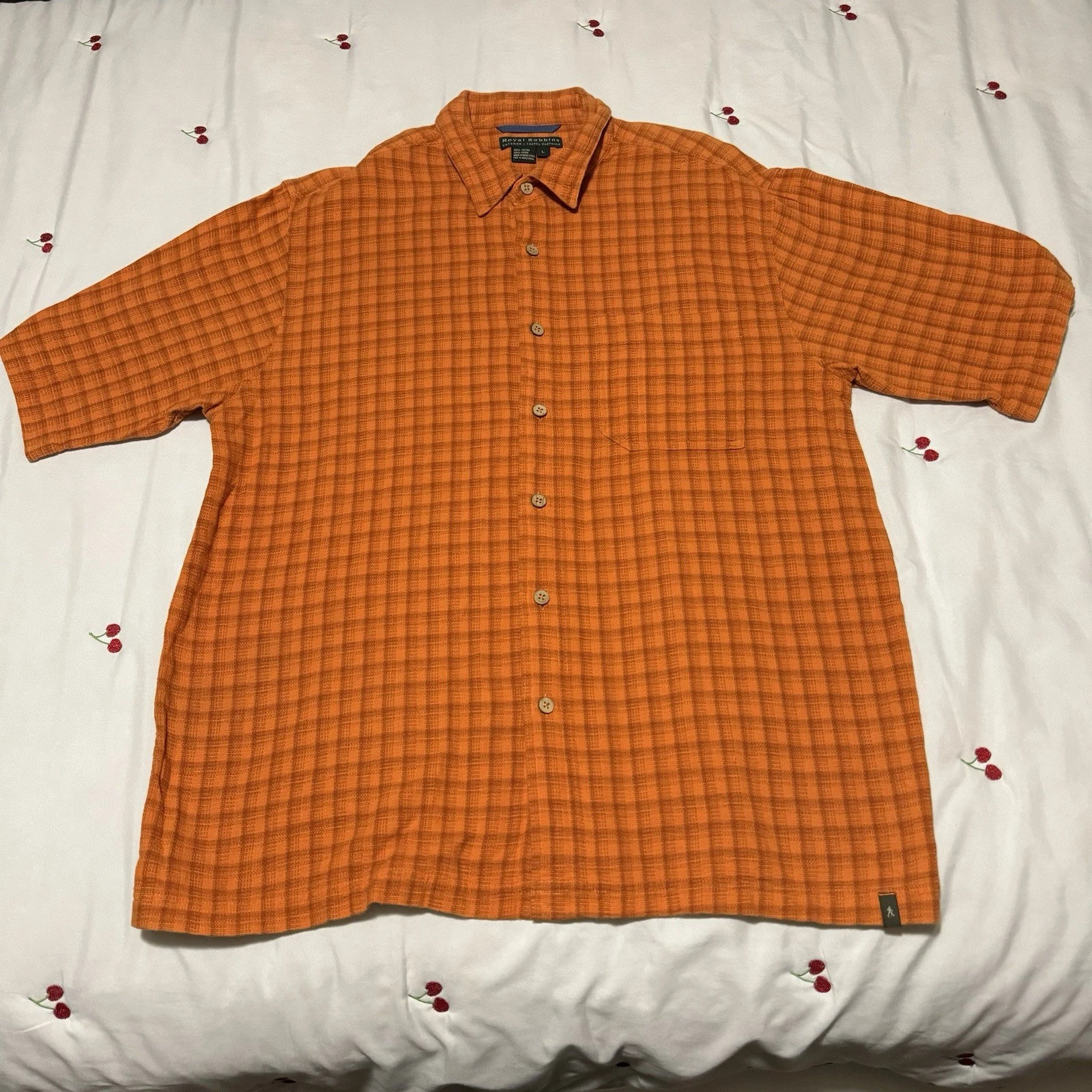 Royal Robbins Shirt Adult Large Orange Plaid Check Camp Button Short Slv Hiking