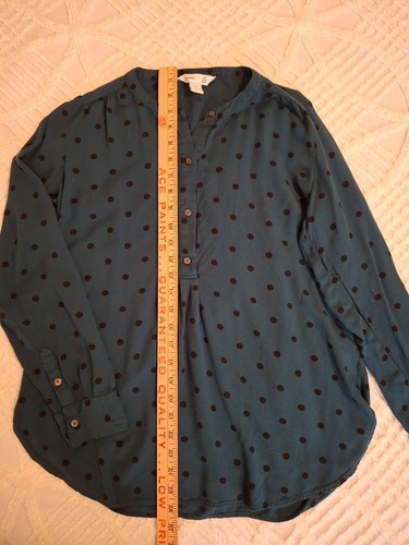 Old Navy Shirt Women's Medium Teal Blue & Black Polka Dot Split Neck Tunic - Picture 2 of 7
