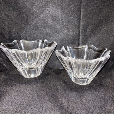Orrefors Orion Crystal Panel Bowl Swedish Modern Glass Lars Hellsten Lot Of 2
