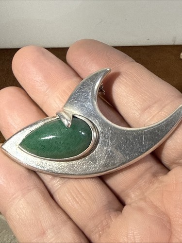 925, Sterling Silber Taxco signierte Sigi Pineda Brosche, Vintage mit grünem Stein - Bild 3 von 6