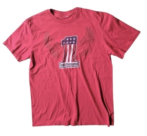 Harley Davidson “1” Flag Short Sleeve Graphic Shirt Size Large Red GA American - Picture 1 of 7