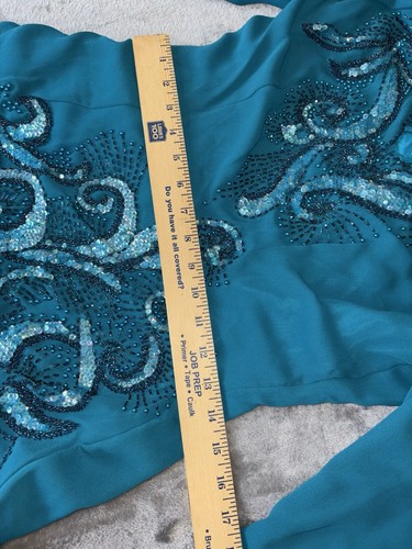 Abito vestito vintage Alyce Designs perline paillettes taglia 10 colore blu verde usato in ottime condizioni - Foto 13 di 24