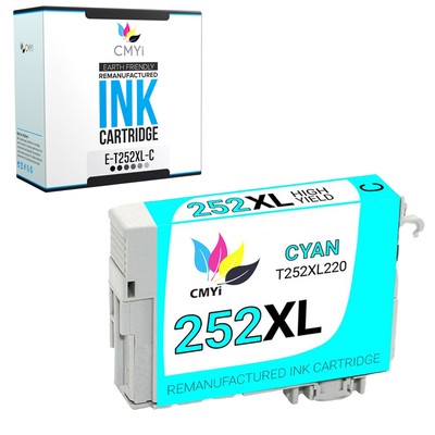 1X CMYi Replacement 252XL Cyan Ink Cartridge for Epson Workforce WF-7720 WF-3620