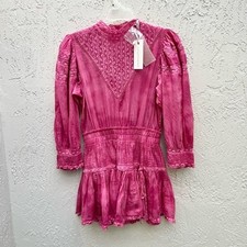 LoveShackFancy Viola coton ruffle mini dress in pink Bordeaux size P / XS