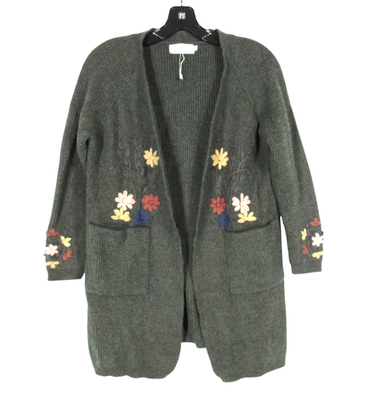#ad #ad NWOT SIMPLY COUTURE Green RIBBED KNIT Floral OPEN FRONT Sweater Cardigan Sz M $22.50